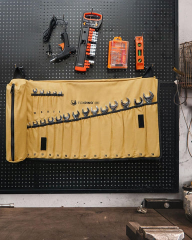Foxrino wrench roll protects tools from moisture, dust, and scratches on the job.