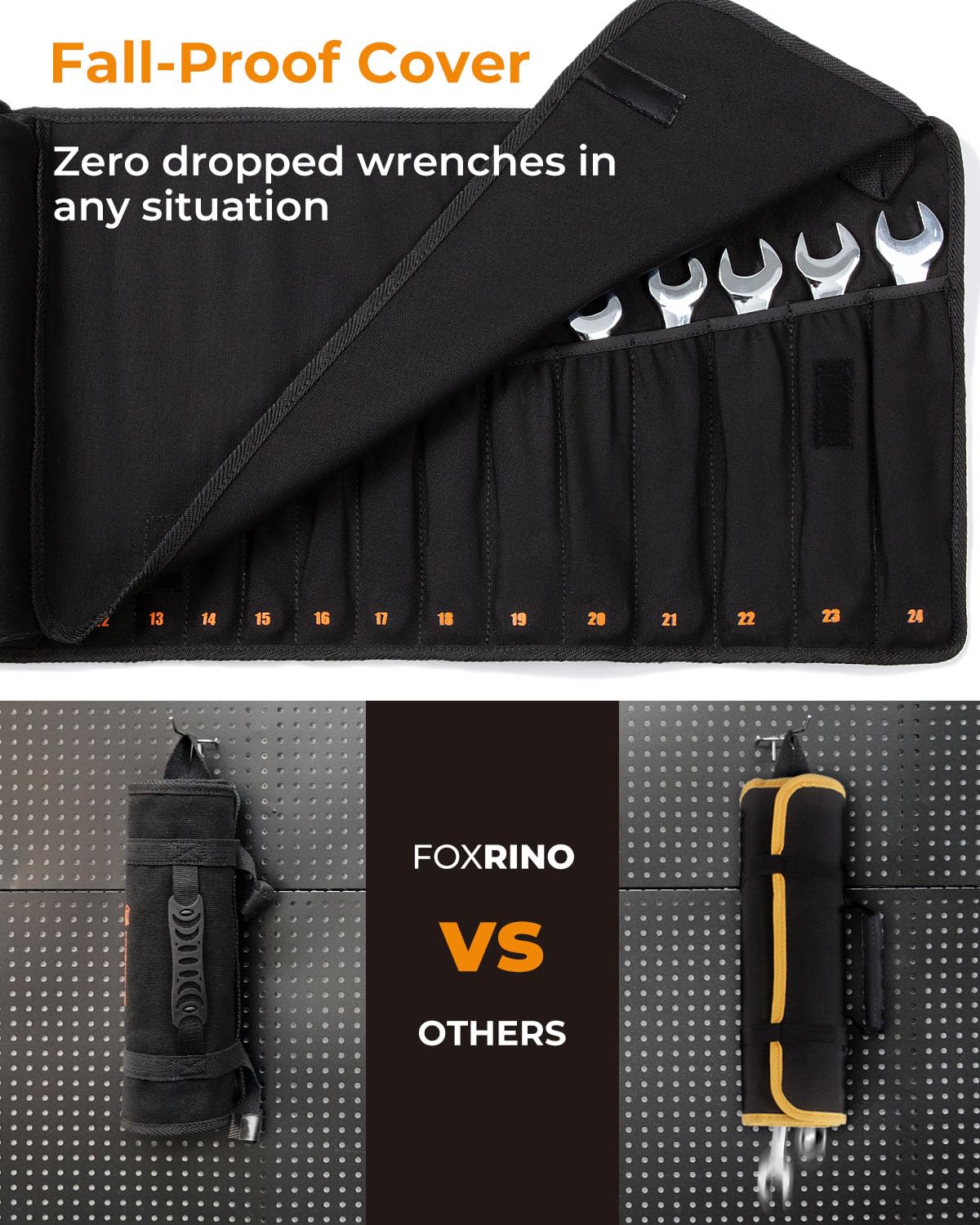 Foxrino wrench roll rugged 16oz canvas ensures lasting durability in daily workshop use.