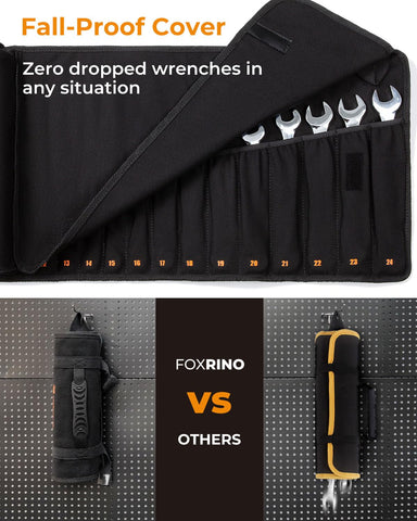 Foxrino wrench roll rugged 16oz canvas ensures lasting durability in daily workshop use.