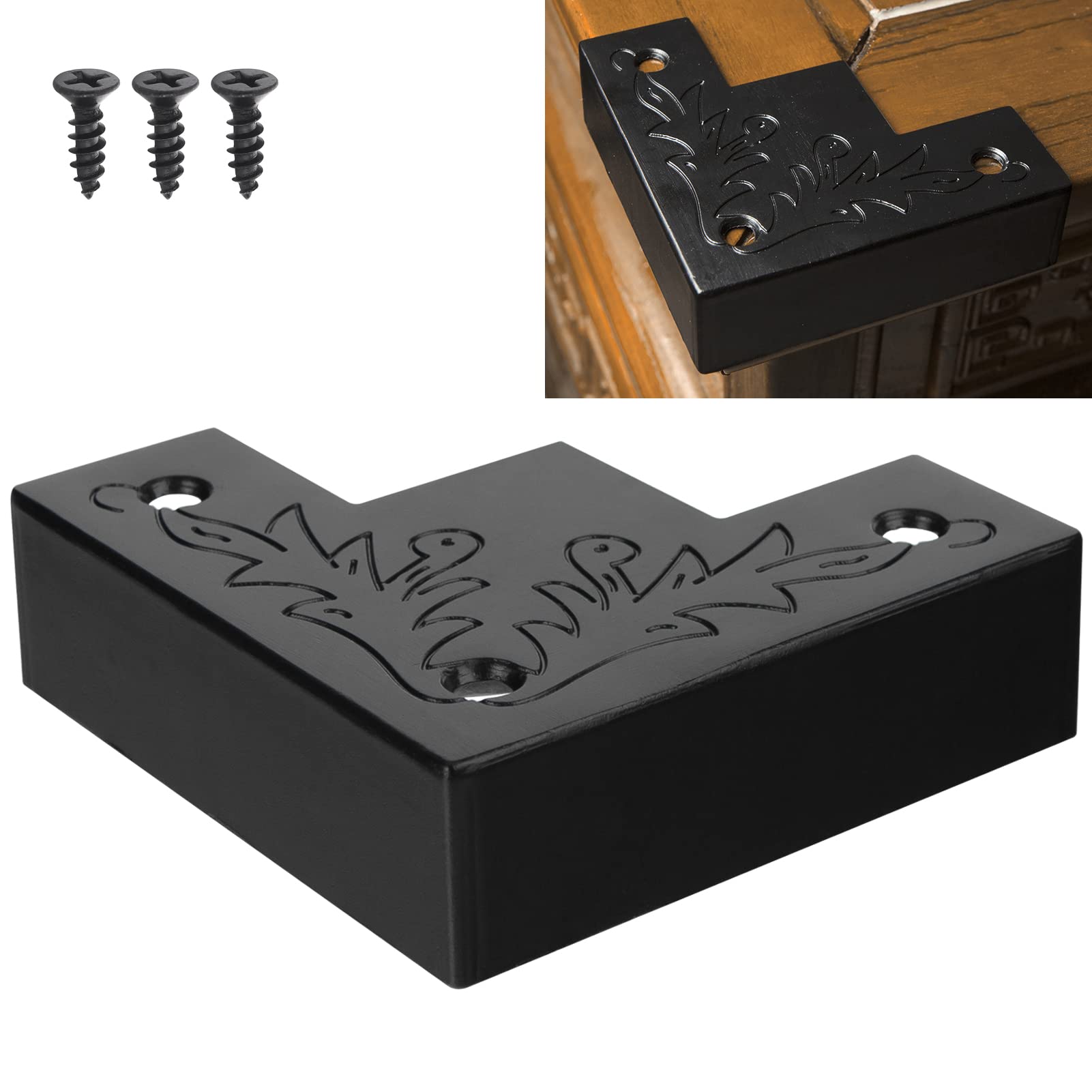 Foxwake black metal corner protector guards wood furniture at 3-3-1 inch corners
