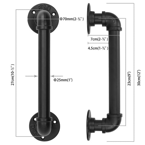 FOYO galvanized pipe door handle with sturdy mounting hardware