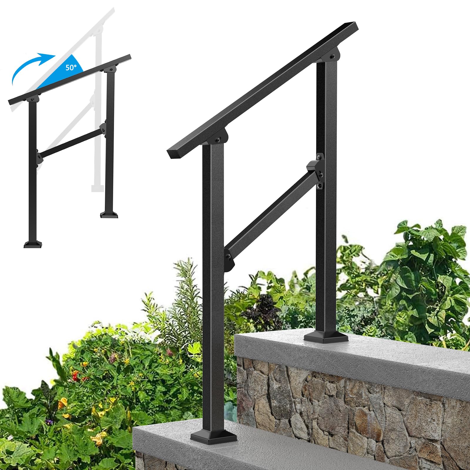 FOYUEE outdoor handrail with adjustable height for steps, improves accessibility