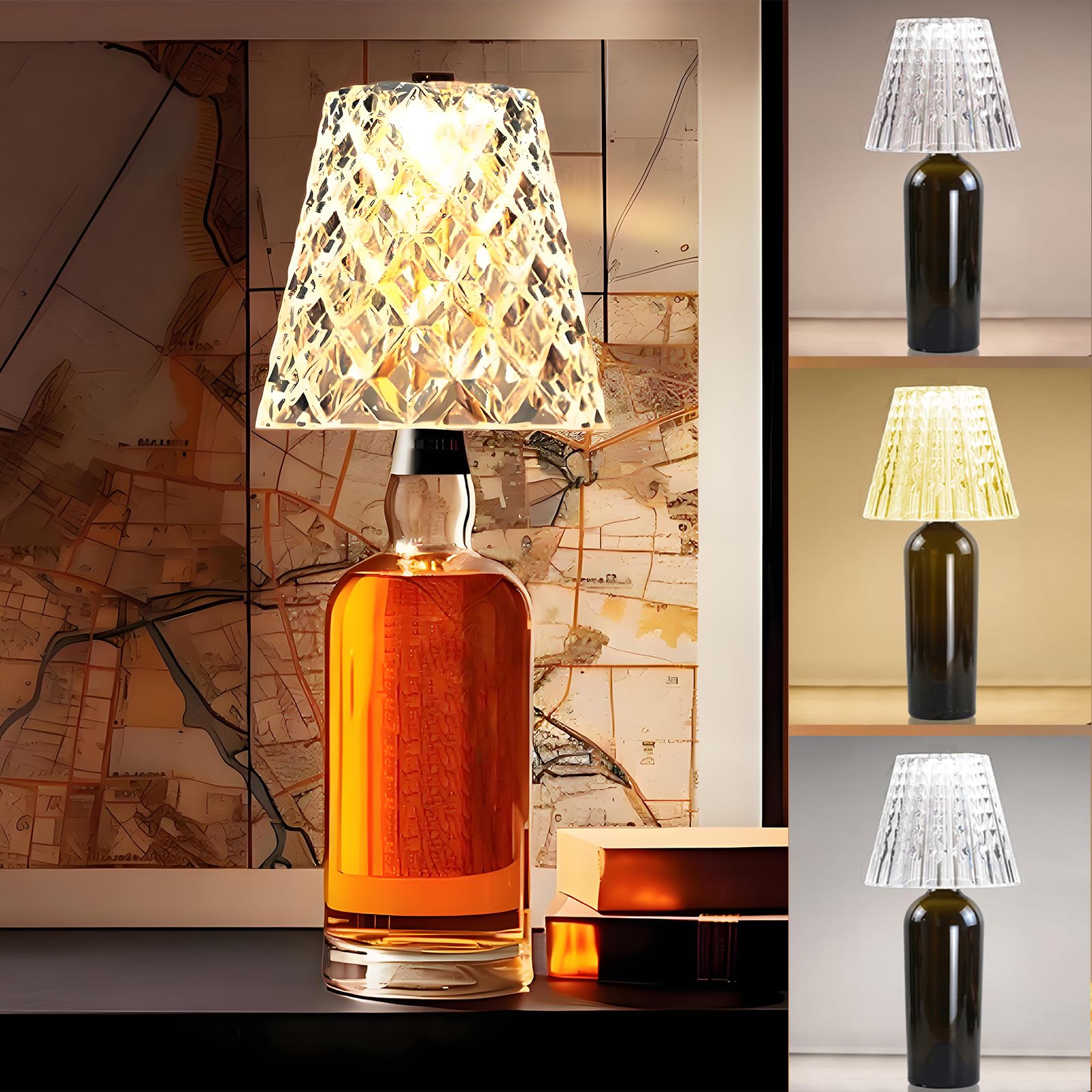 Fozxsvg crystal clear bottle lamp with acrylic shade for ambient lighting
