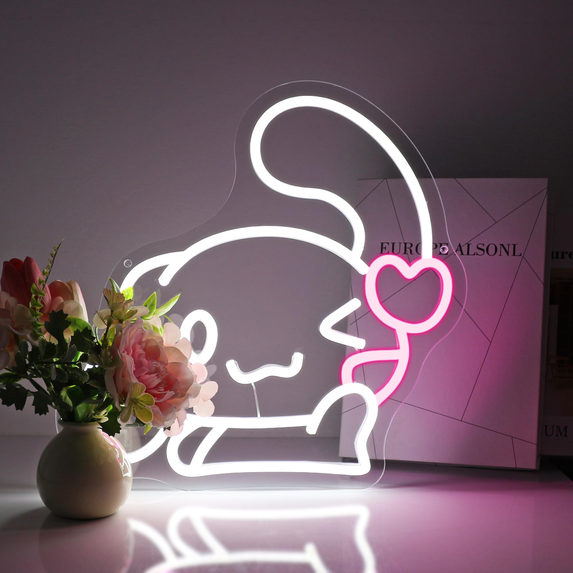 FPLL Neon Sign wall decor with white glow boosts bedroom ambiance.