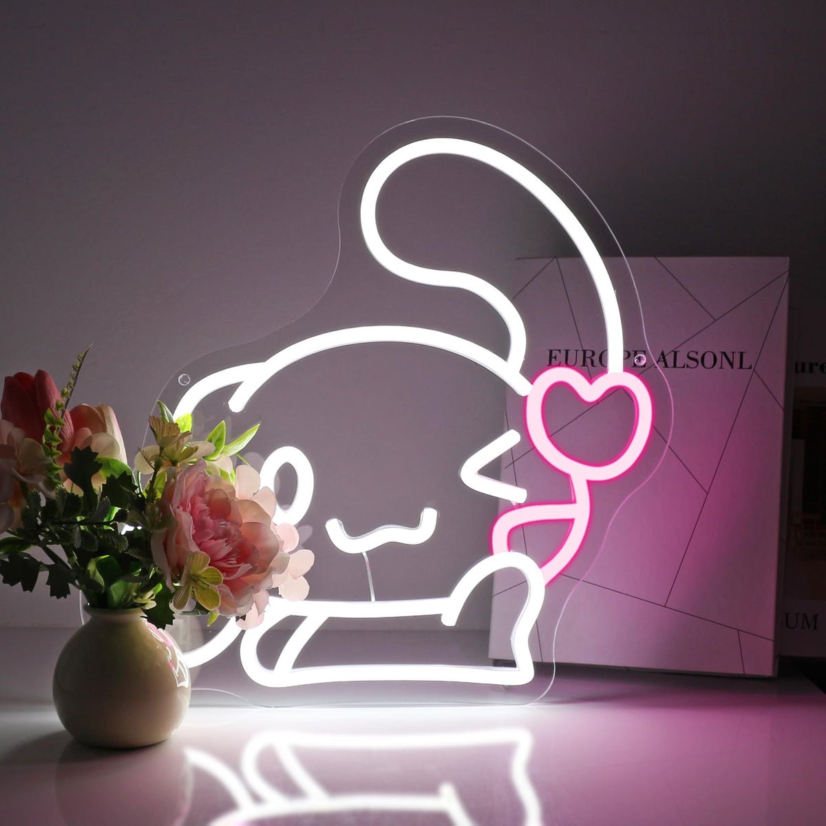 FPLL Neon Sign wall decor with white glow boosts bedroom ambiance.