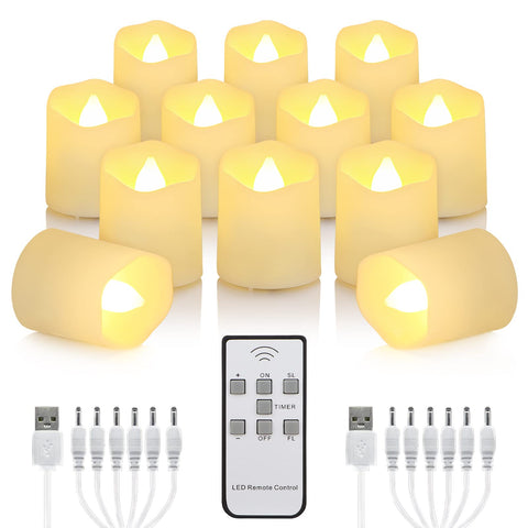 FPOO twelve-pack rechargeable tealights showing a warm ambient glow for decor