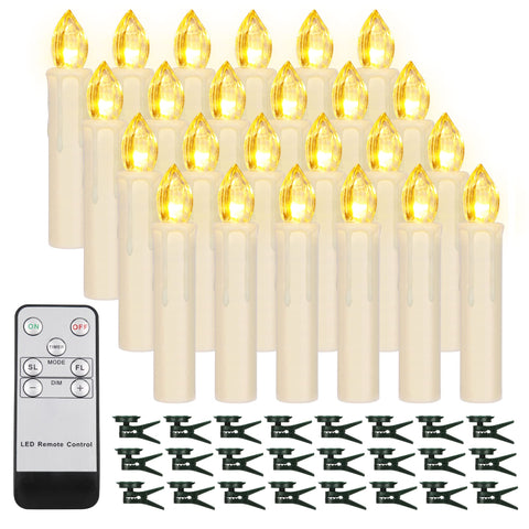 FPOO 24pcs LED flameless taper candles clipped on a Christmas tree for safe décor