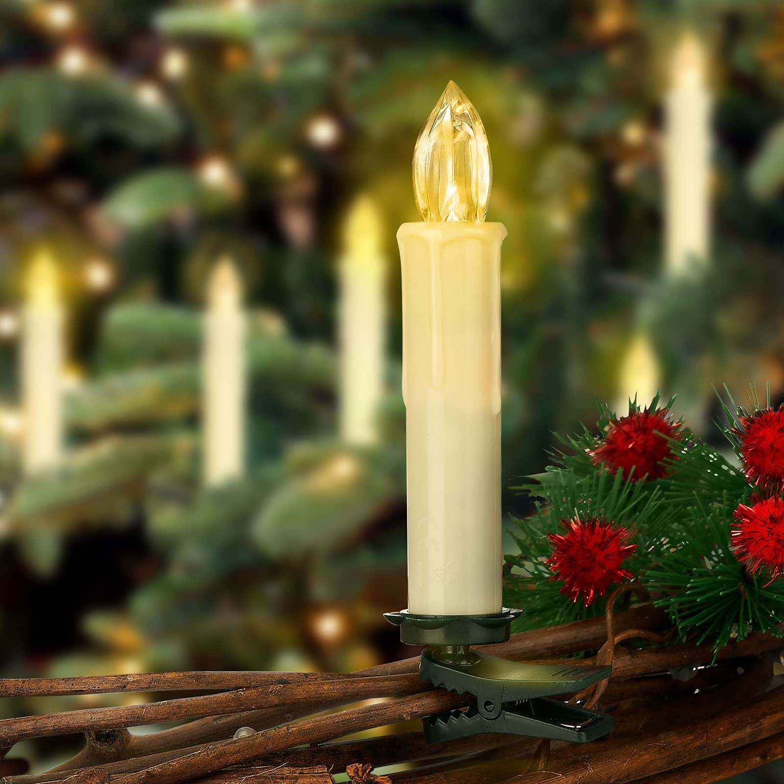 FPOO warm-white taper candles used as a table centerpiece