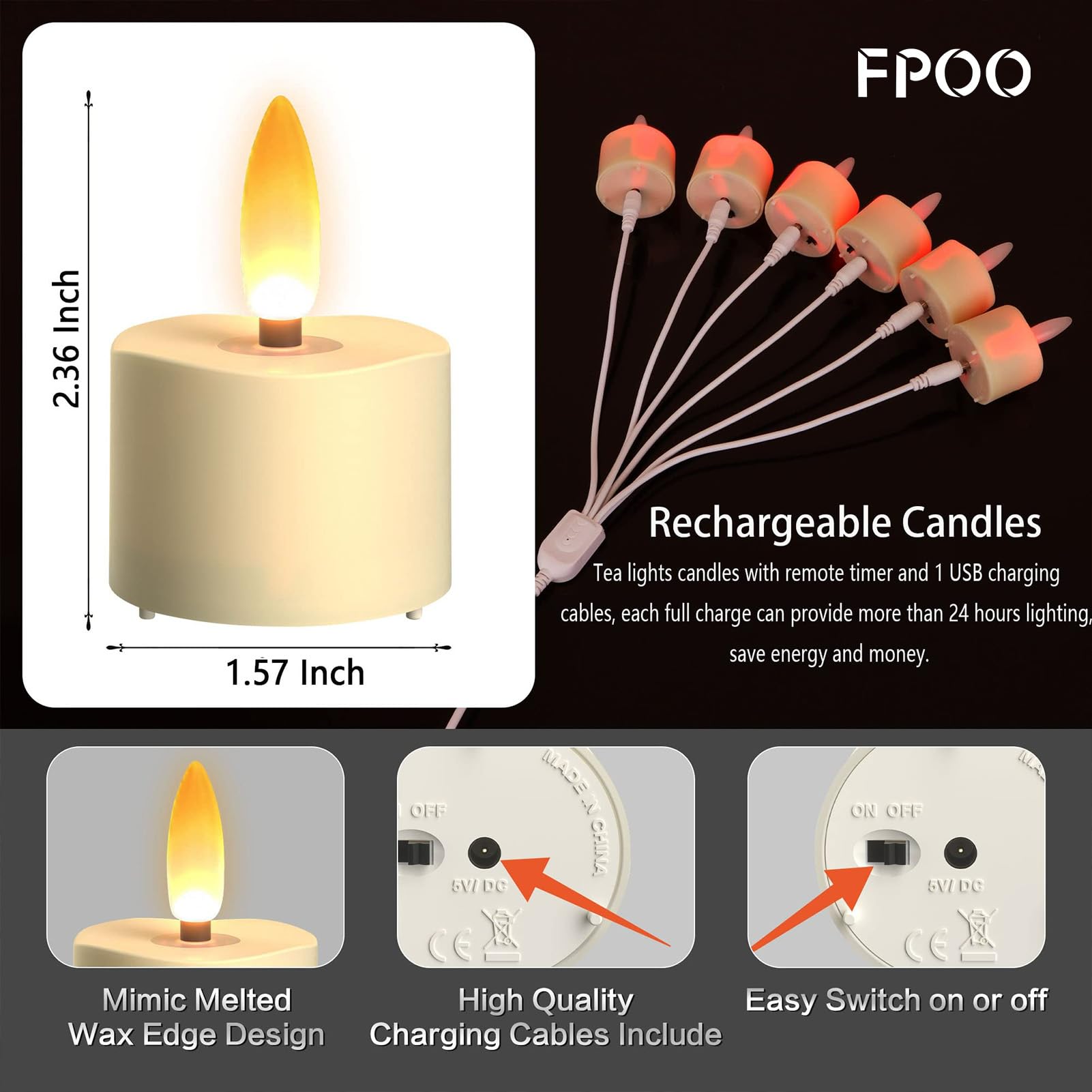 FPOO LED tea lights warm glow on table ideal for weddings and holidays.