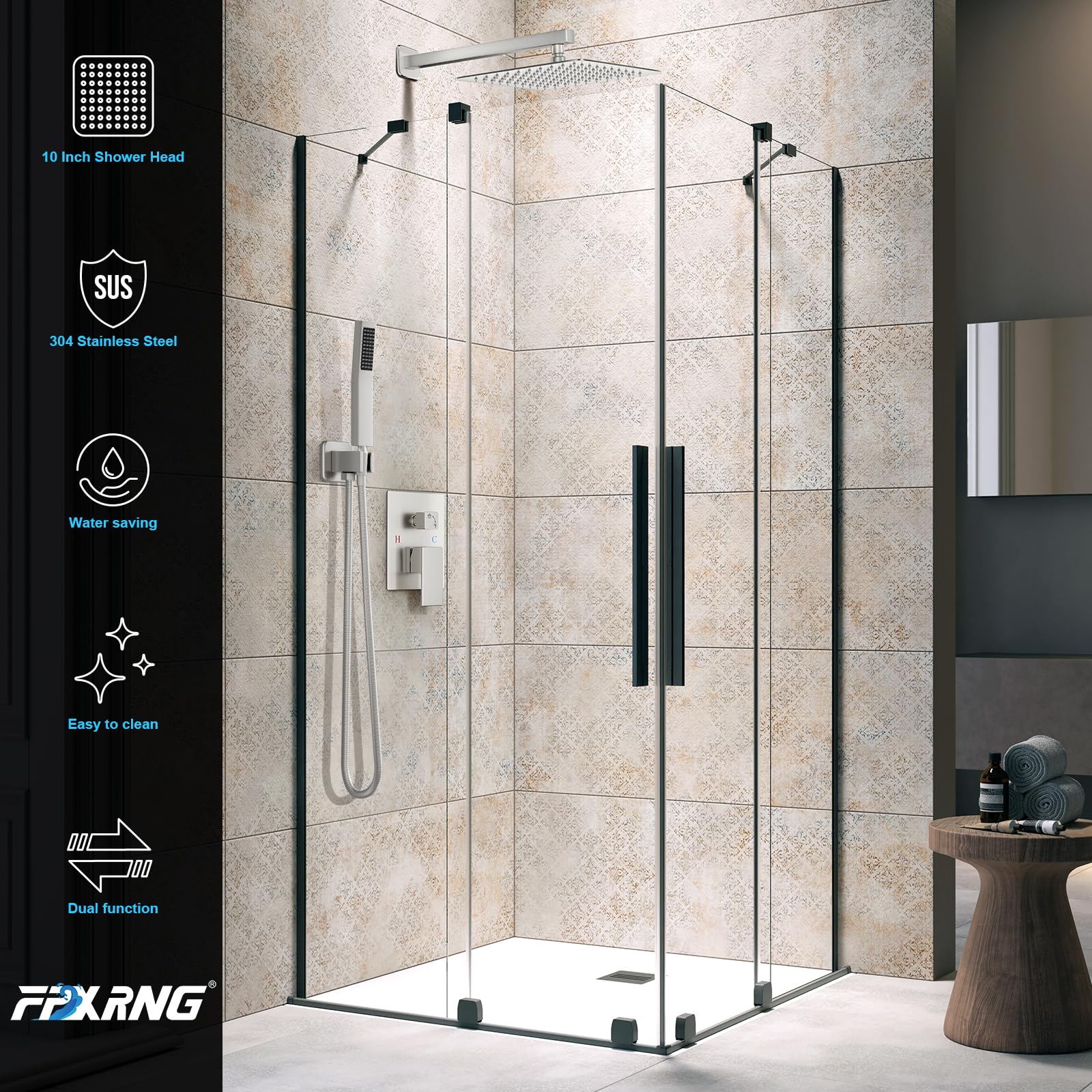 FPXRNG 10-inch rain shower head delivers immersive rainfall even at low pressure