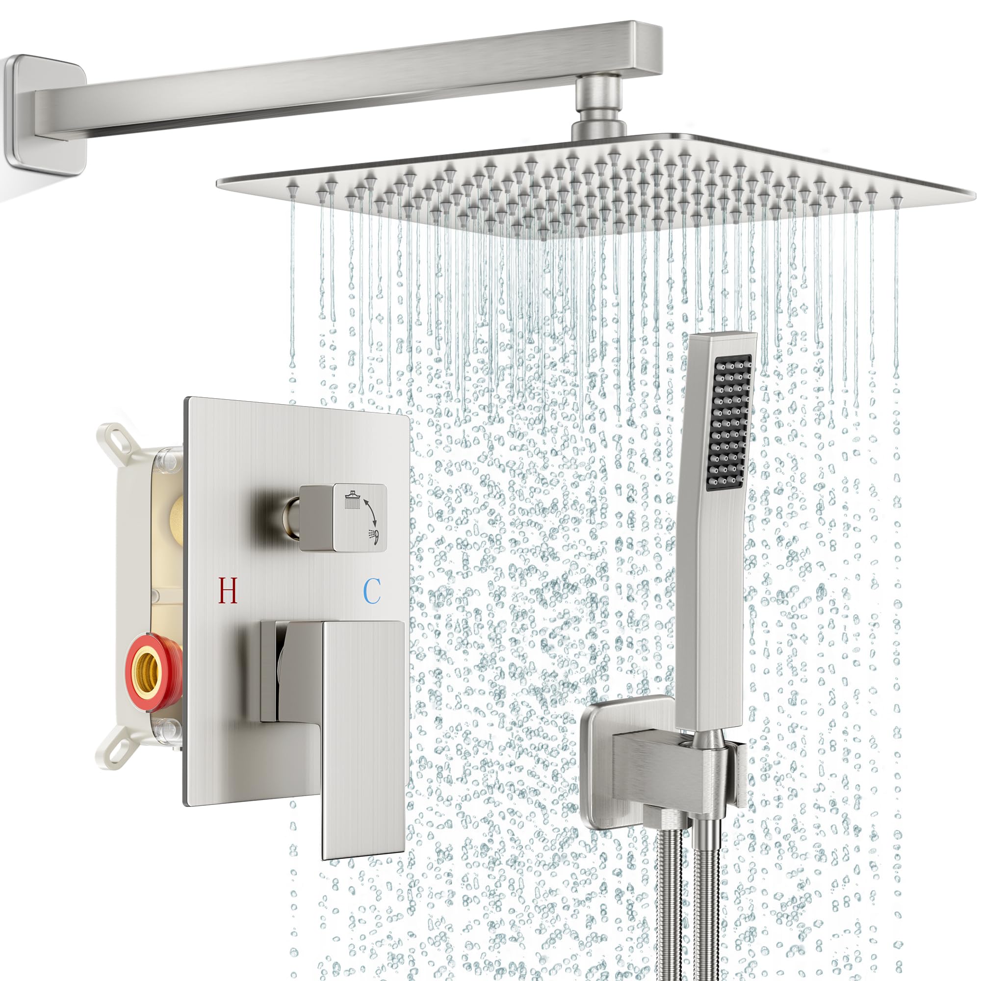 FPXRNG shower faucet set with brushed nickel 10-inch rain head for a steady natural shower