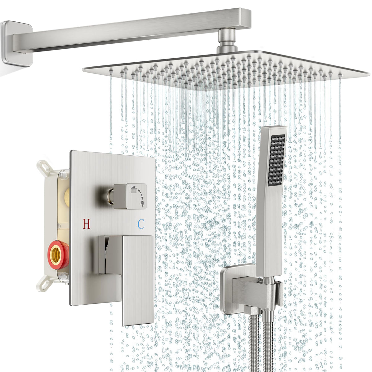 FPXRNG shower faucet set with brushed nickel 10-inch rain head for a steady natural shower