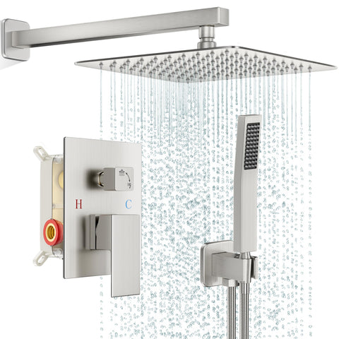 FPXRNG shower faucet set with brushed nickel 10-inch rain head for a steady natural shower