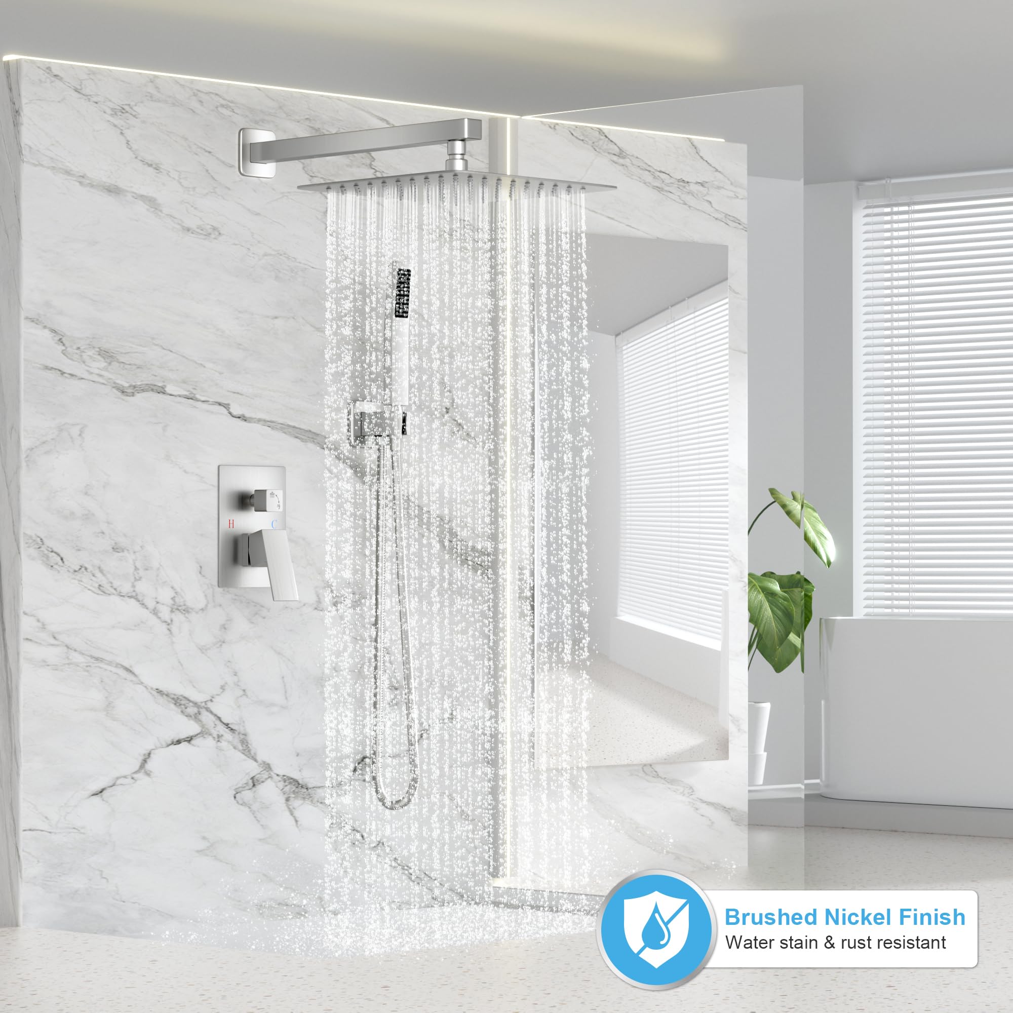 FPXRNG wall-mounted shower panel in brushed nickel for a sleek bathroom upgrade