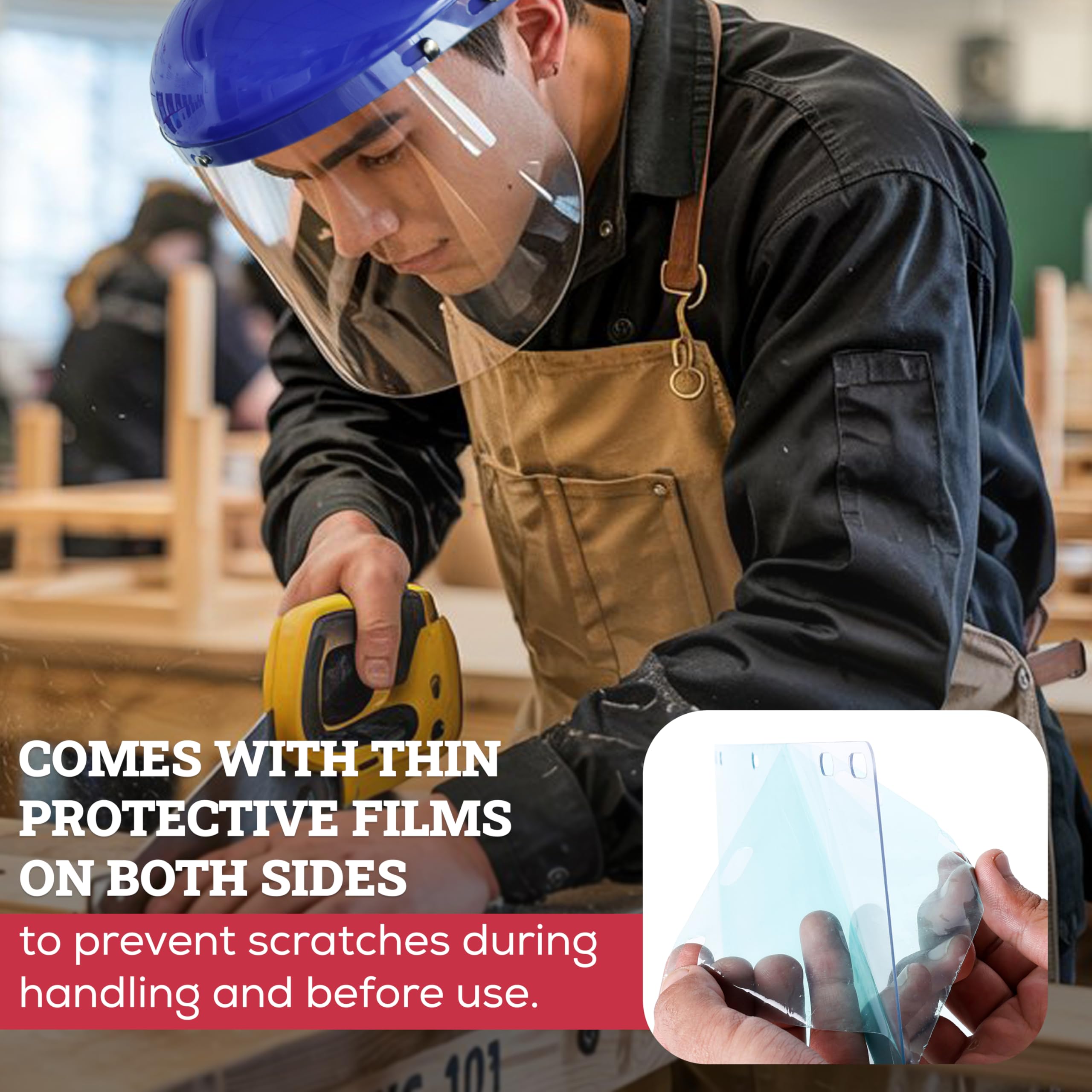 SAFE HANDLER frameless shield provides unobstructed vision and full-face protection.