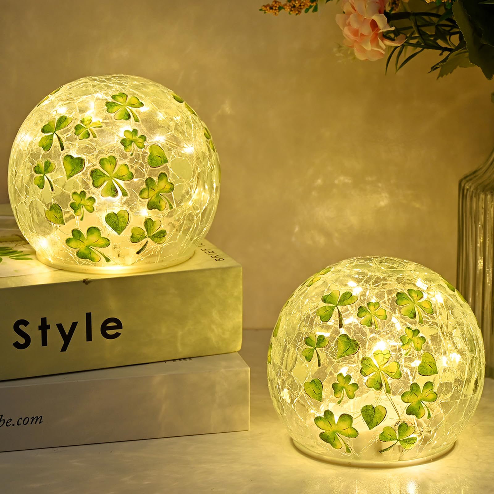 FRAMICS St Patrick's Day globe night light 4-inch glass ball for ambient decor and cozy evenings.