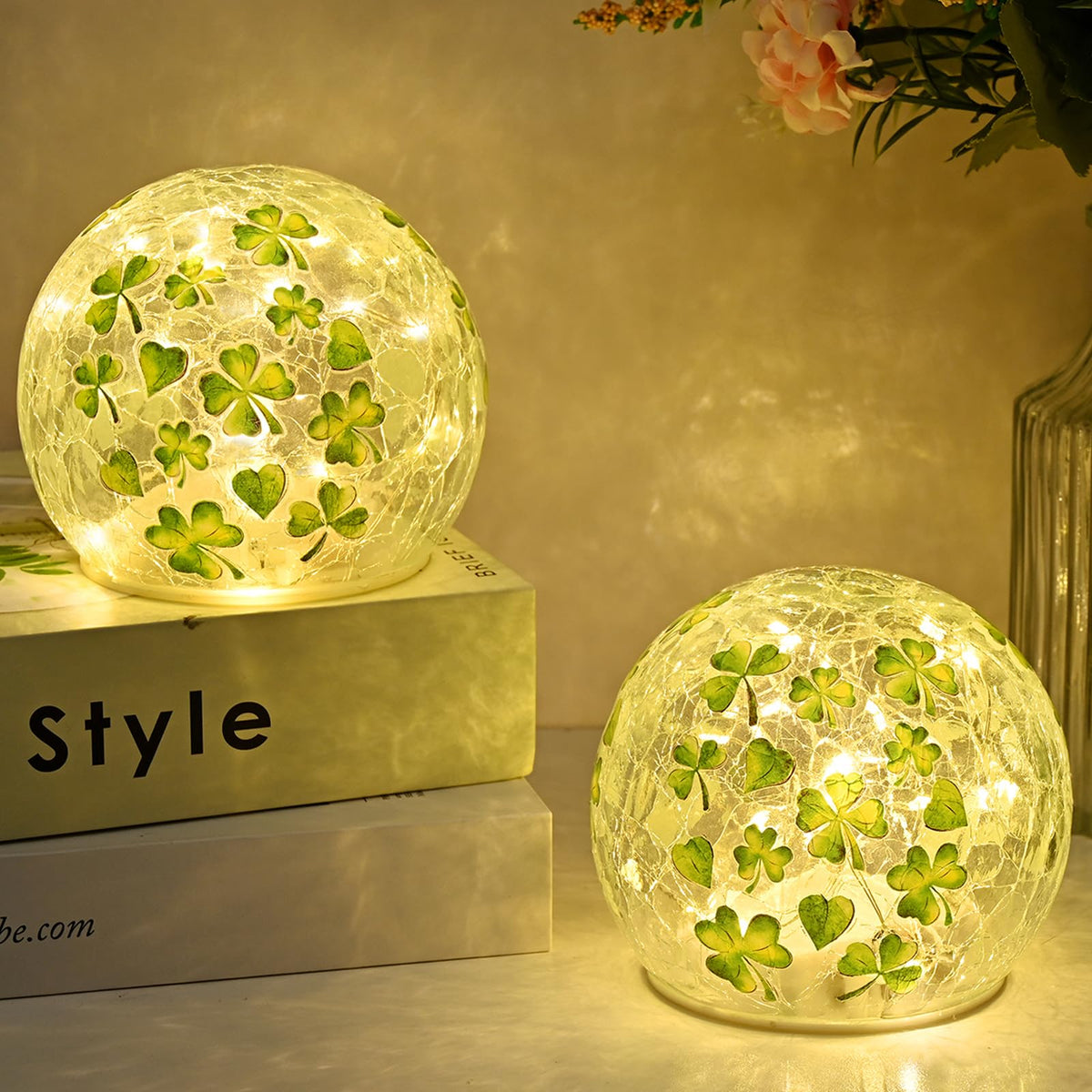FRAMICS St Patrick's Day globe night light 4-inch glass ball for ambient decor and cozy evenings.