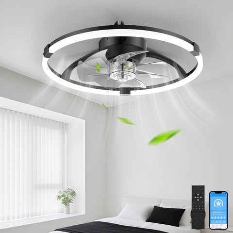 Franjulia 20-inch low-profile ceiling fan with light and remote for quiet bedroom cooling.