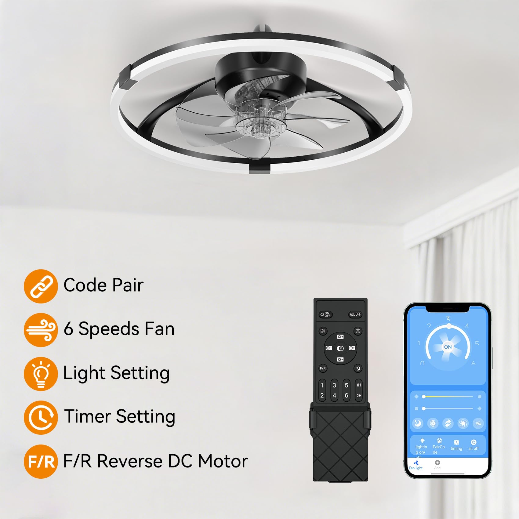 Franjulia modern ceiling fan in a bedroom that saves space.