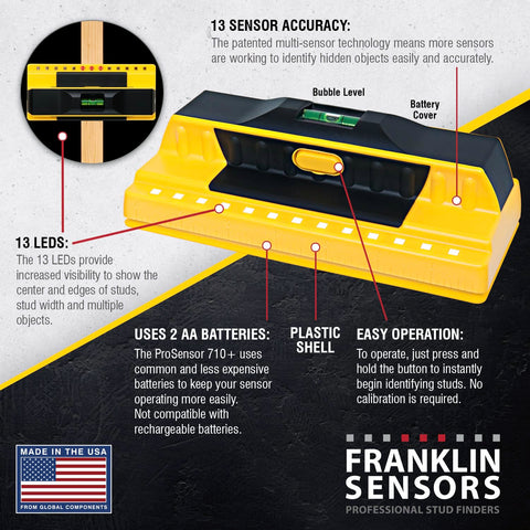 Depth detection up to 1.6 inches helps locate studs behind drywall.