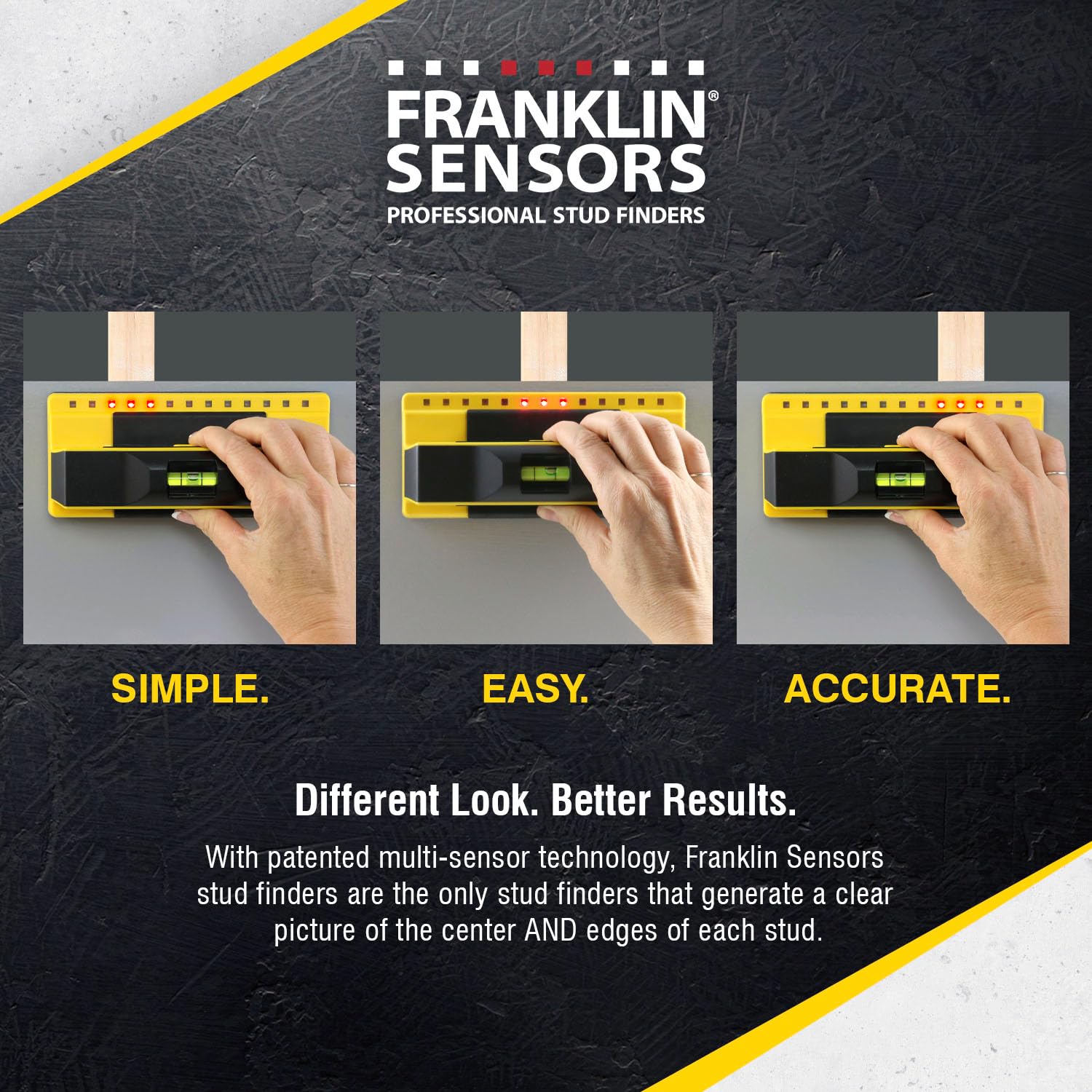 ProSensor 710+ LED display shows stud center and edges for accurate placement.