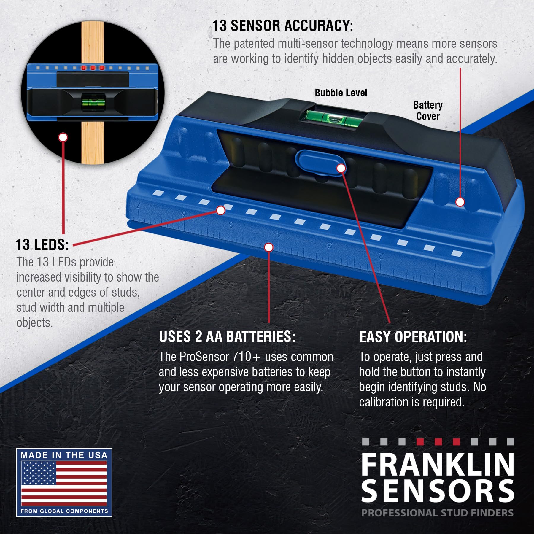 Franklin Sensors ProSensor 710+ integrated ruler for quick measurements