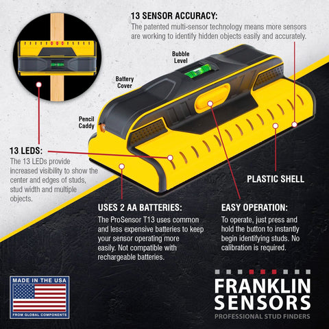 Franklin Sensors ProSensor T13 works through drywall for reliable stud location.