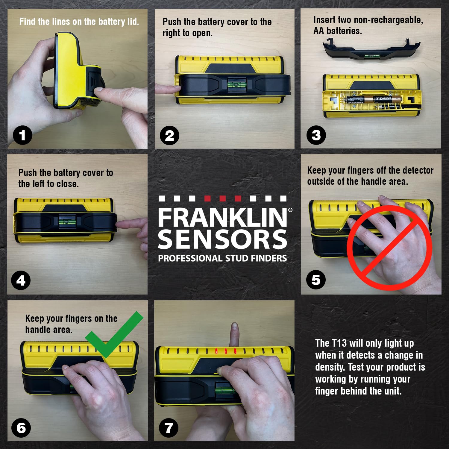 Franklin Sensors ProSensor T13 includes ruler and pencil caddy for marking.