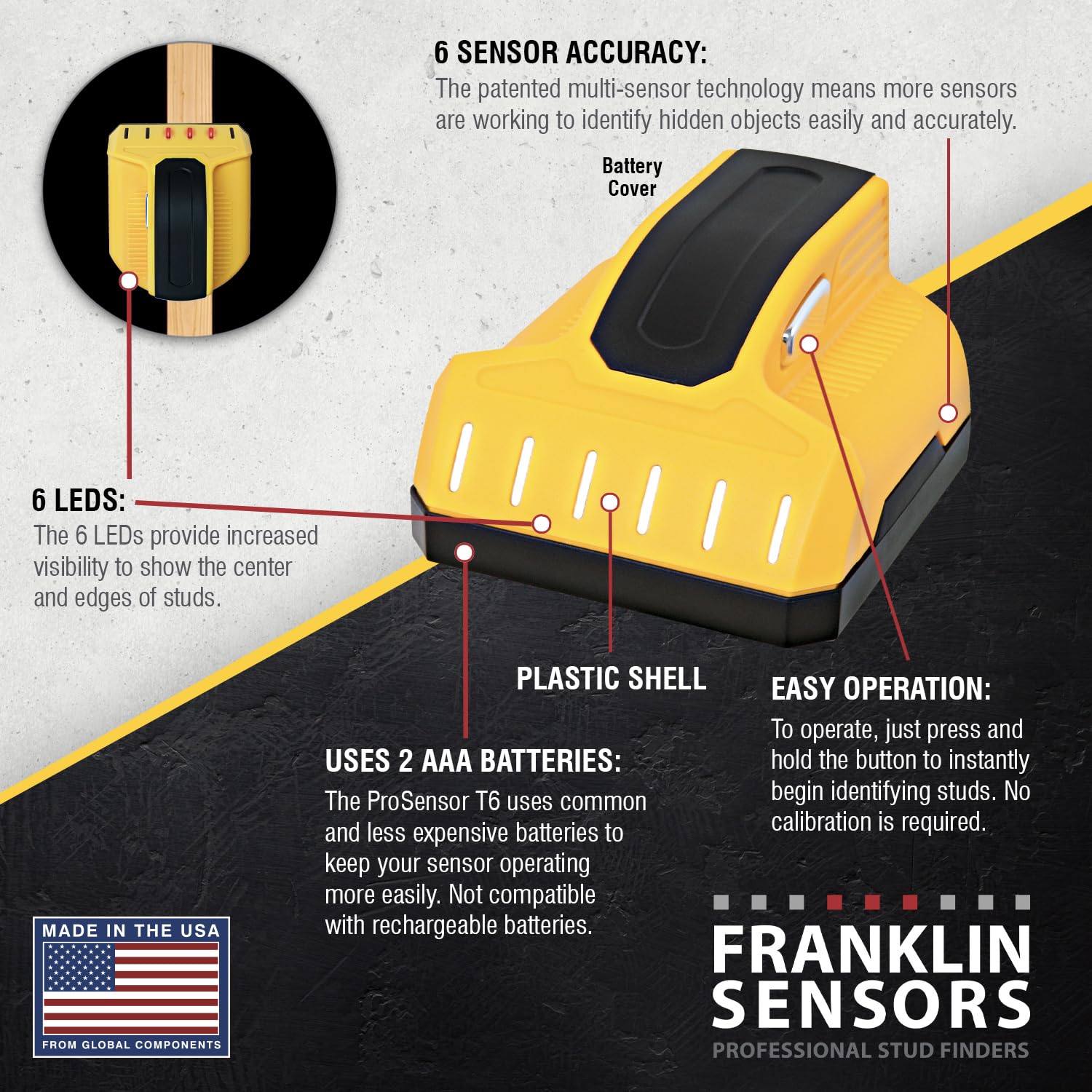 LED indicators guide quick center and edge reads on the ProSensor T6.