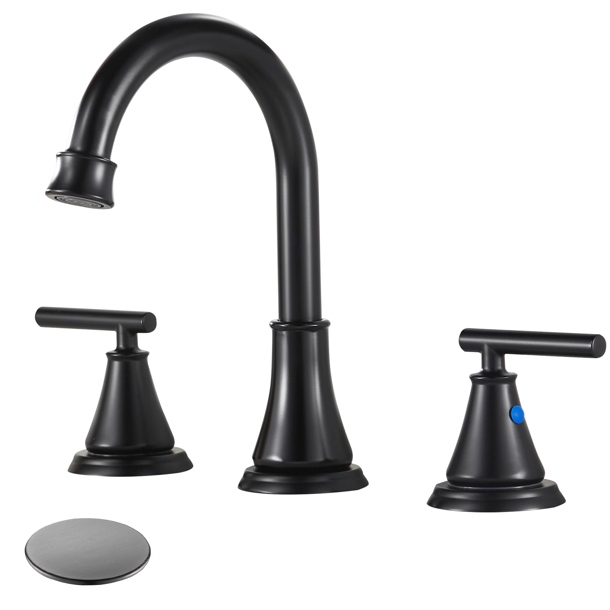 Fransiton Black 8-Inch Widespread Faucet front view with durable stainless steel finish.