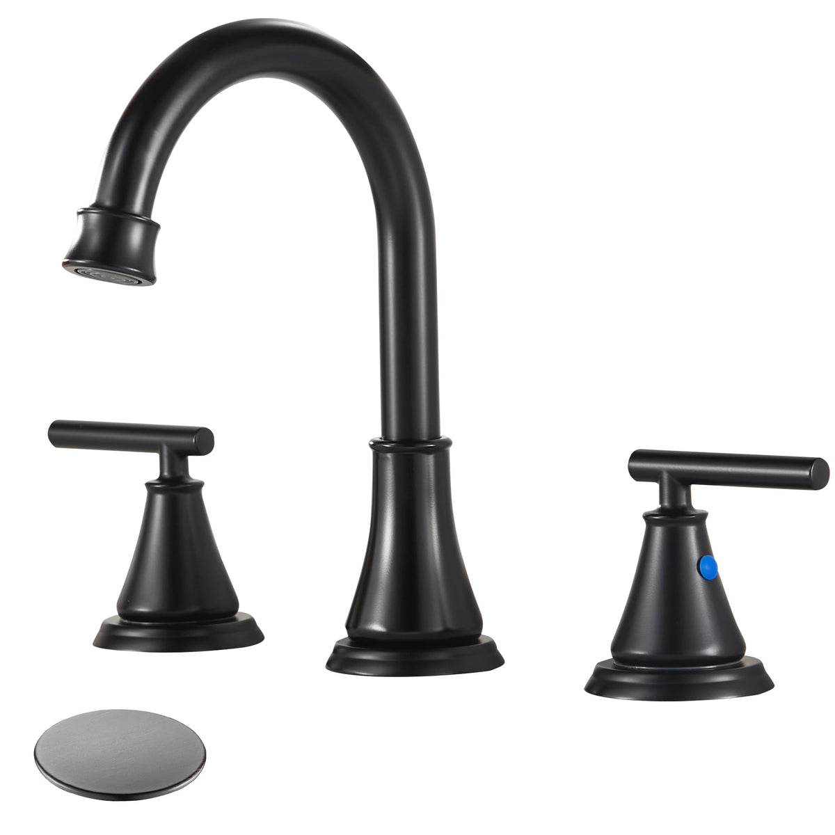 Fransiton Black 8-Inch Widespread Faucet front view with durable stainless steel finish.