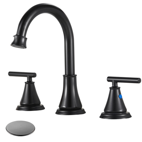 Fransiton Black 8-Inch Widespread Faucet front view with durable stainless steel finish.