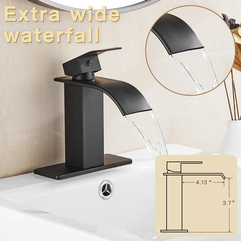 Fransiton Black Waterfall faucet ceramic valve offers drip-free performance.