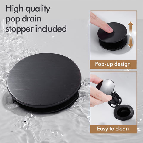 Fransiton Black Waterfall faucet with pop-up drain for easy daily cleaning.