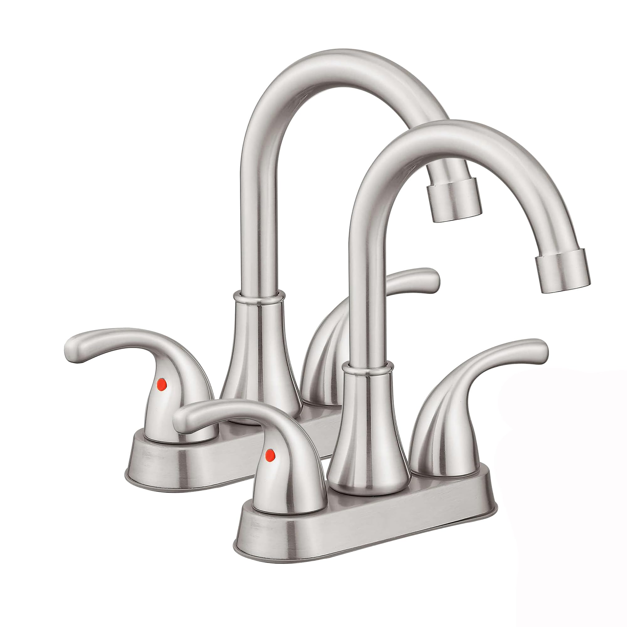 Fransiton brushed nickel bathroom faucet, 4-inch two-handle design for easy installation.