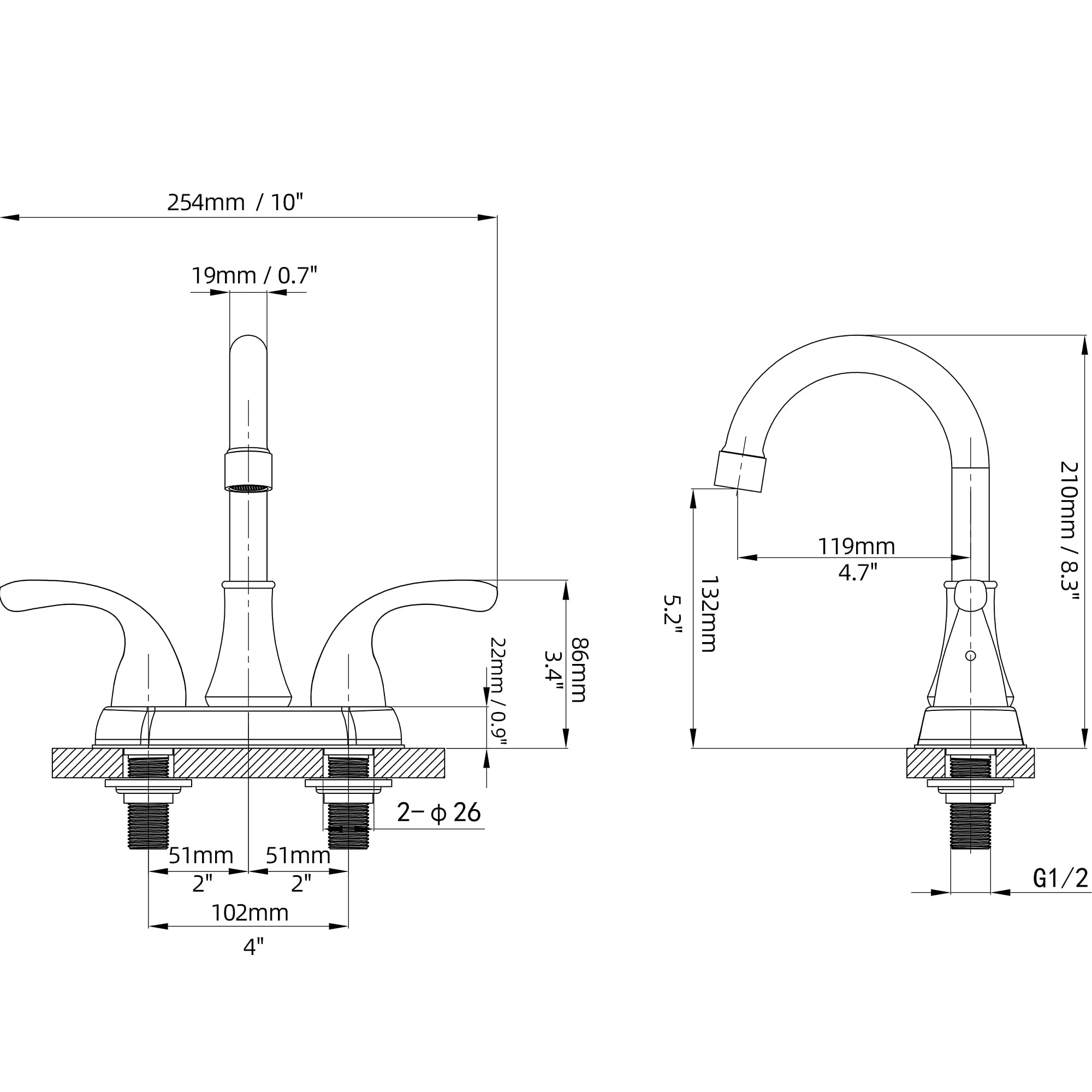 Fransiton bathroom faucet set, 2-handle design, compatible with standard fittings.