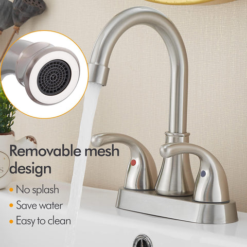 Fransiton two-handle control on brushed nickel finish delivers precise water adjustment.
