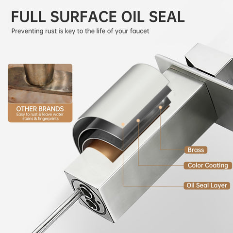 FRANSITON waterfall faucet with pop-up drain supports easy sink cleaning