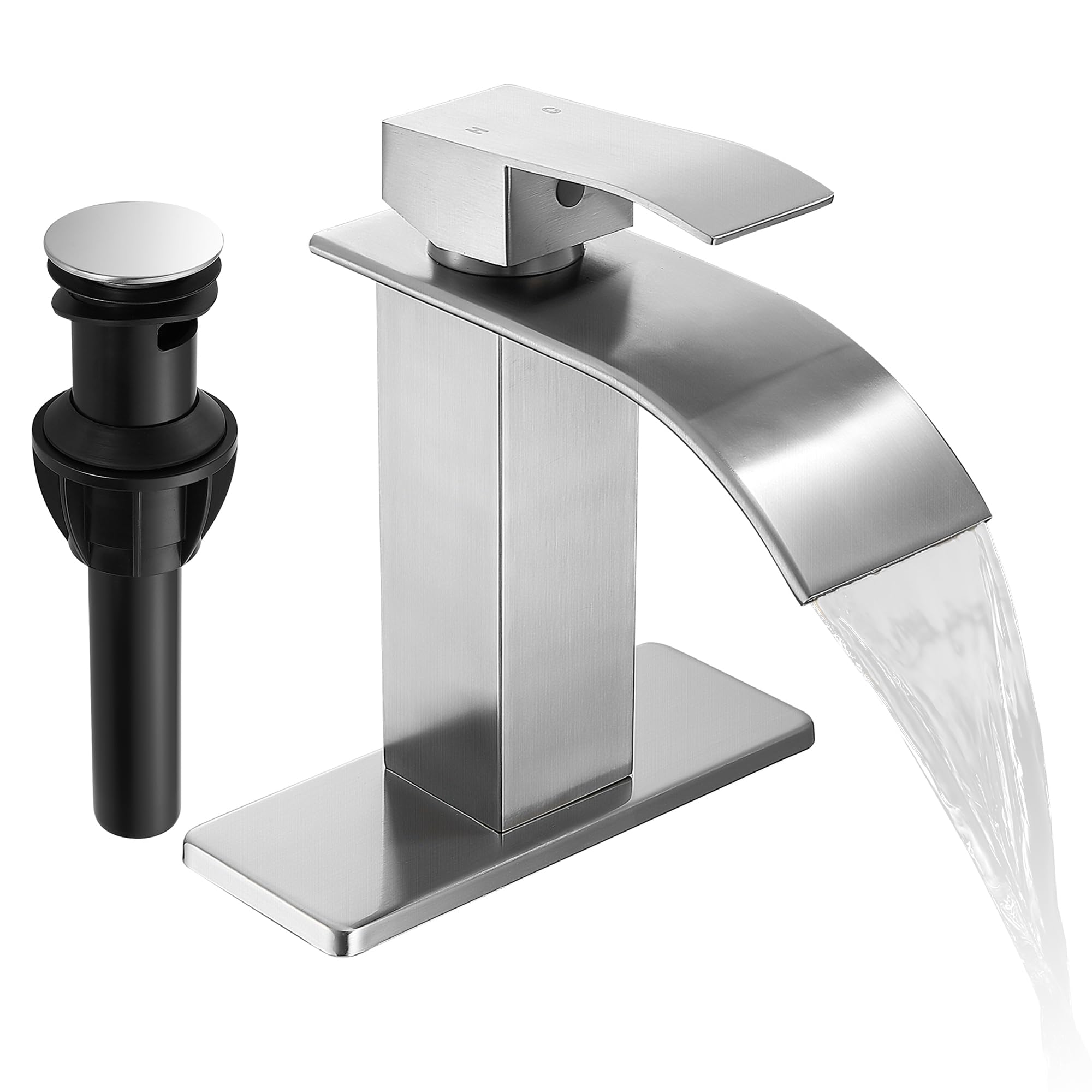 Fransiton brushed nickel waterfall faucet adds modern style and fingerprint resistance.