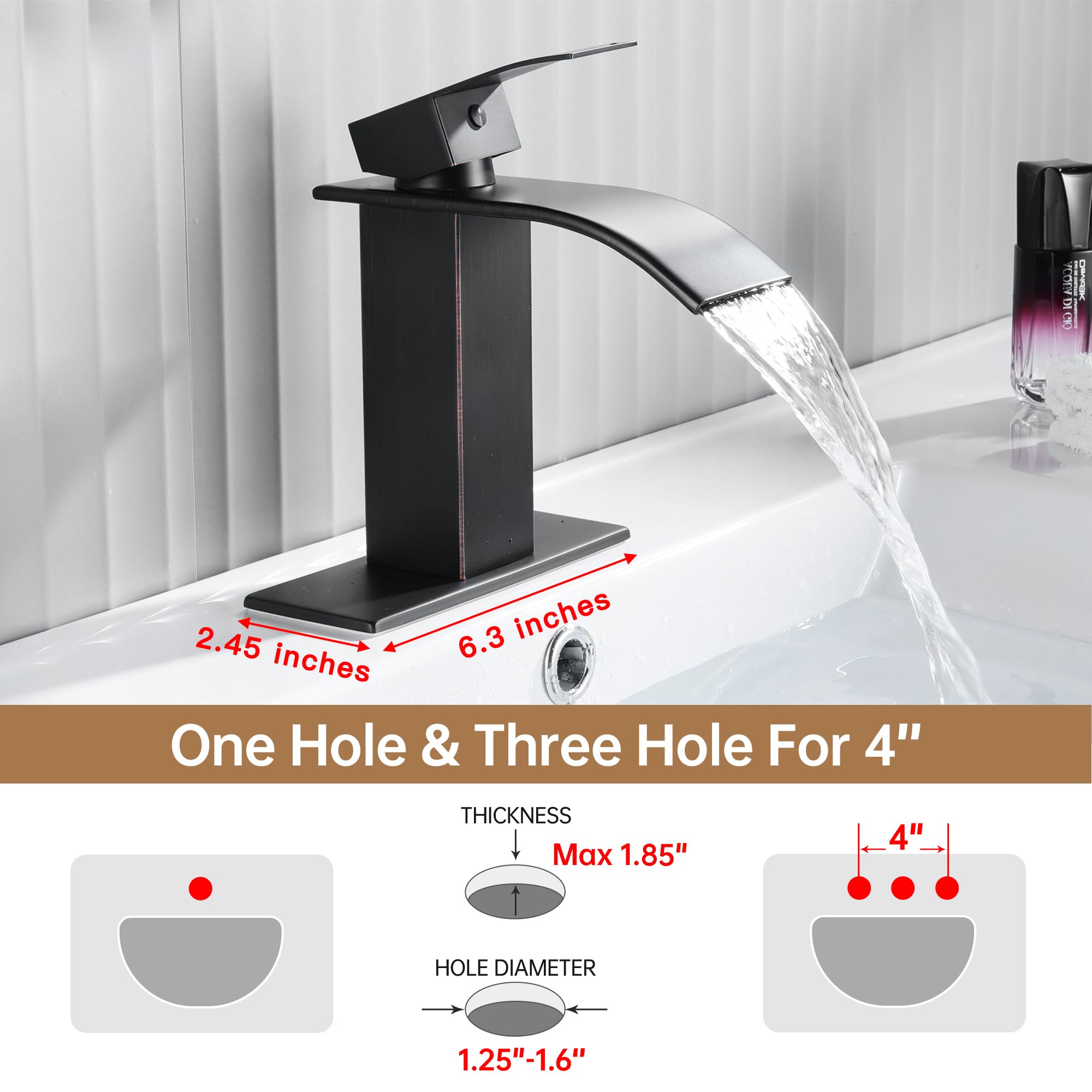 Fransiton waterfall faucet for 1-hole or 3-hole installations