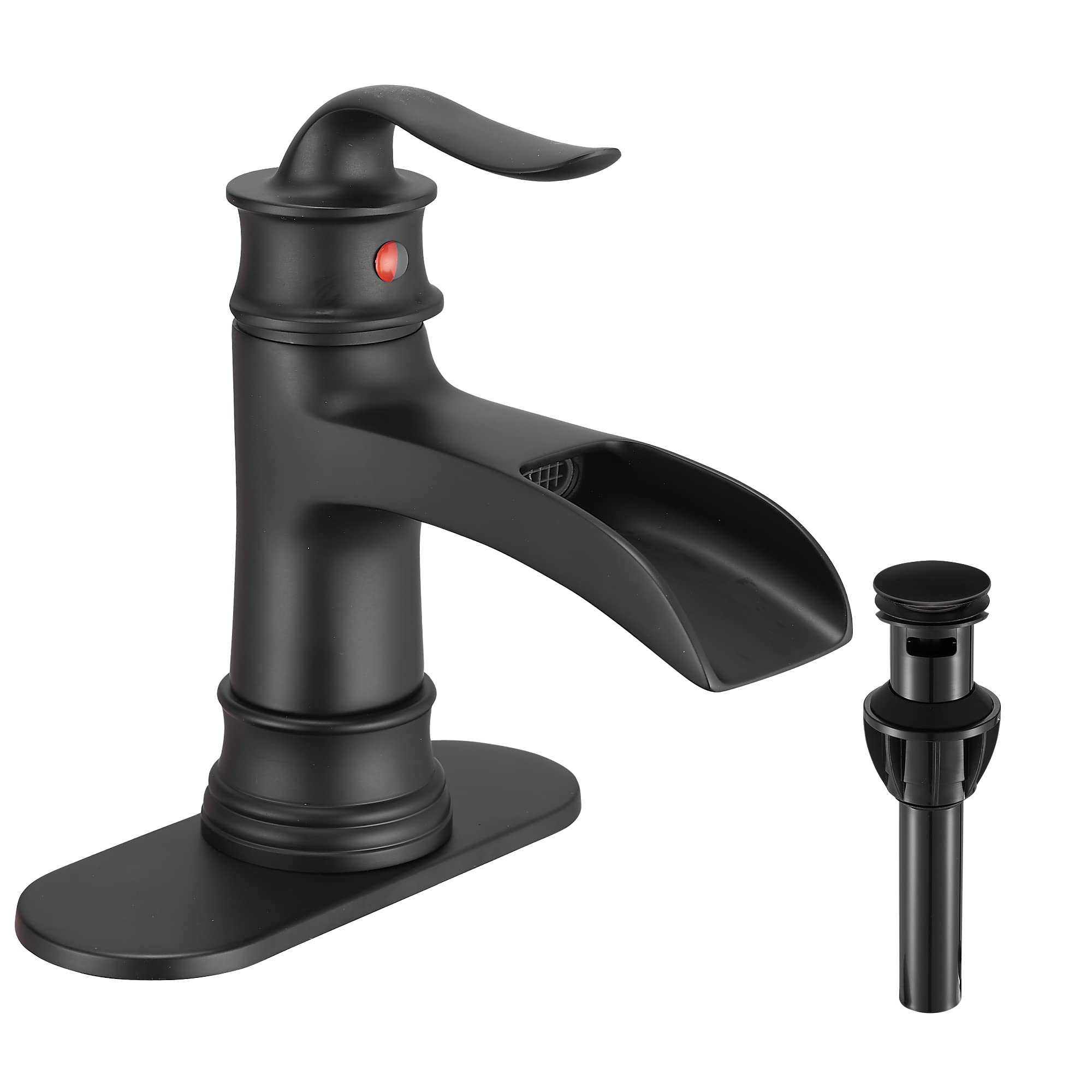 Fransiton waterfall faucet with wide spout in matte black for a stylish bathroom