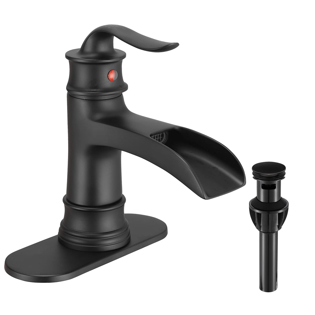 Fransiton waterfall faucet with wide spout in matte black for a stylish bathroom