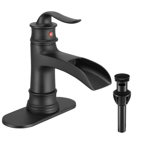 Fransiton waterfall faucet with wide spout in matte black for a stylish bathroom