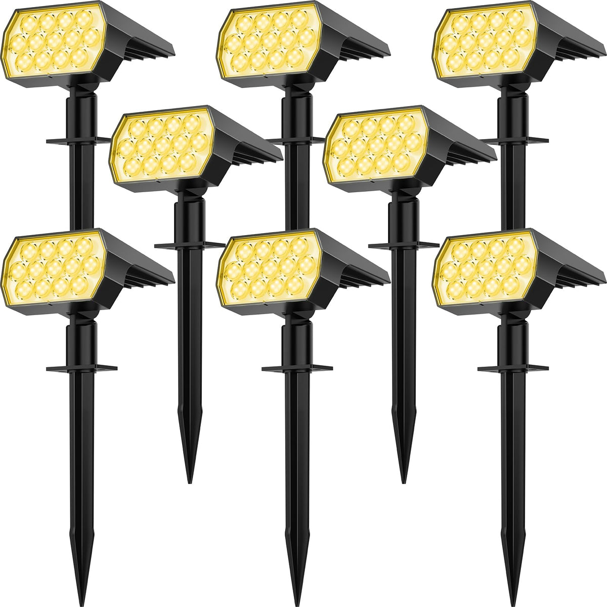 Fratink 65-LED warm white solar spotlight with adjustable head for versatile illumination.