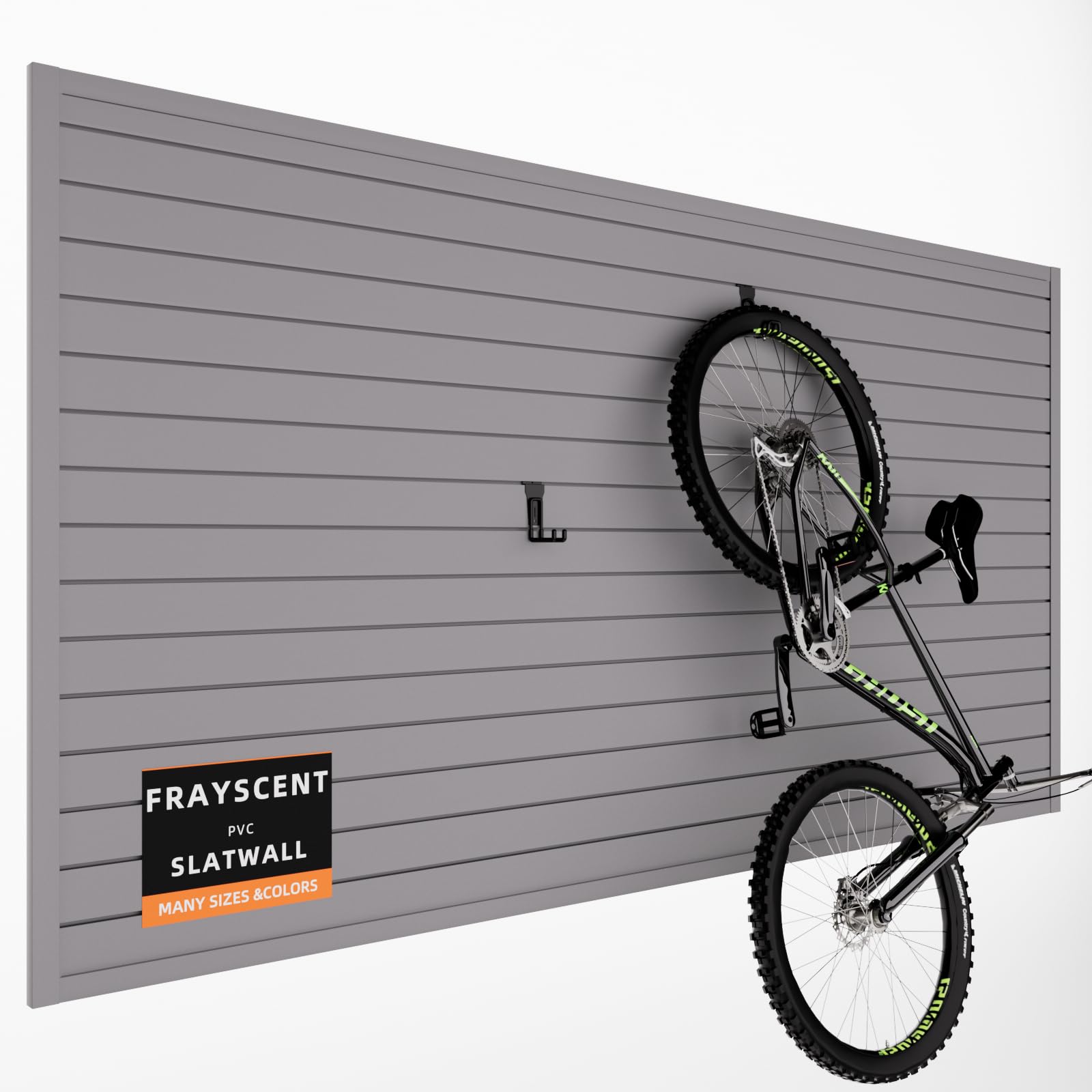 FRAYSCENT slat wall panel grey 4x8 close-up showing durable PVC construction for garages.