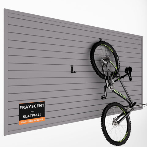 FRAYSCENT slat wall panel grey 4x8 close-up showing durable PVC construction for garages.