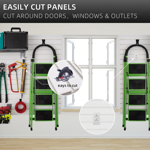 FRAYSCENT slatwall panel installation shows screw-secured mounting for sturdy setup