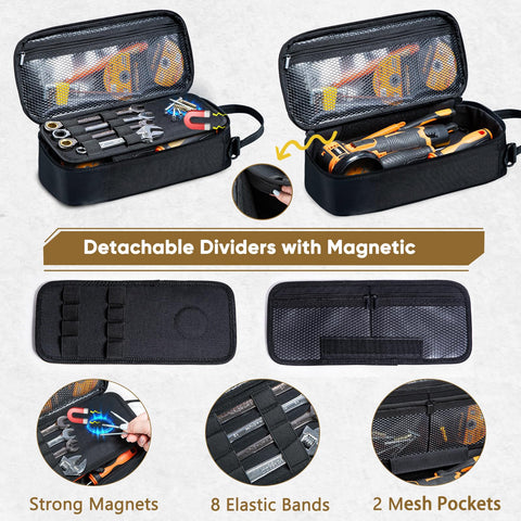 FRECOLSH tool organizer with elastic bands and mesh pockets for quick access.