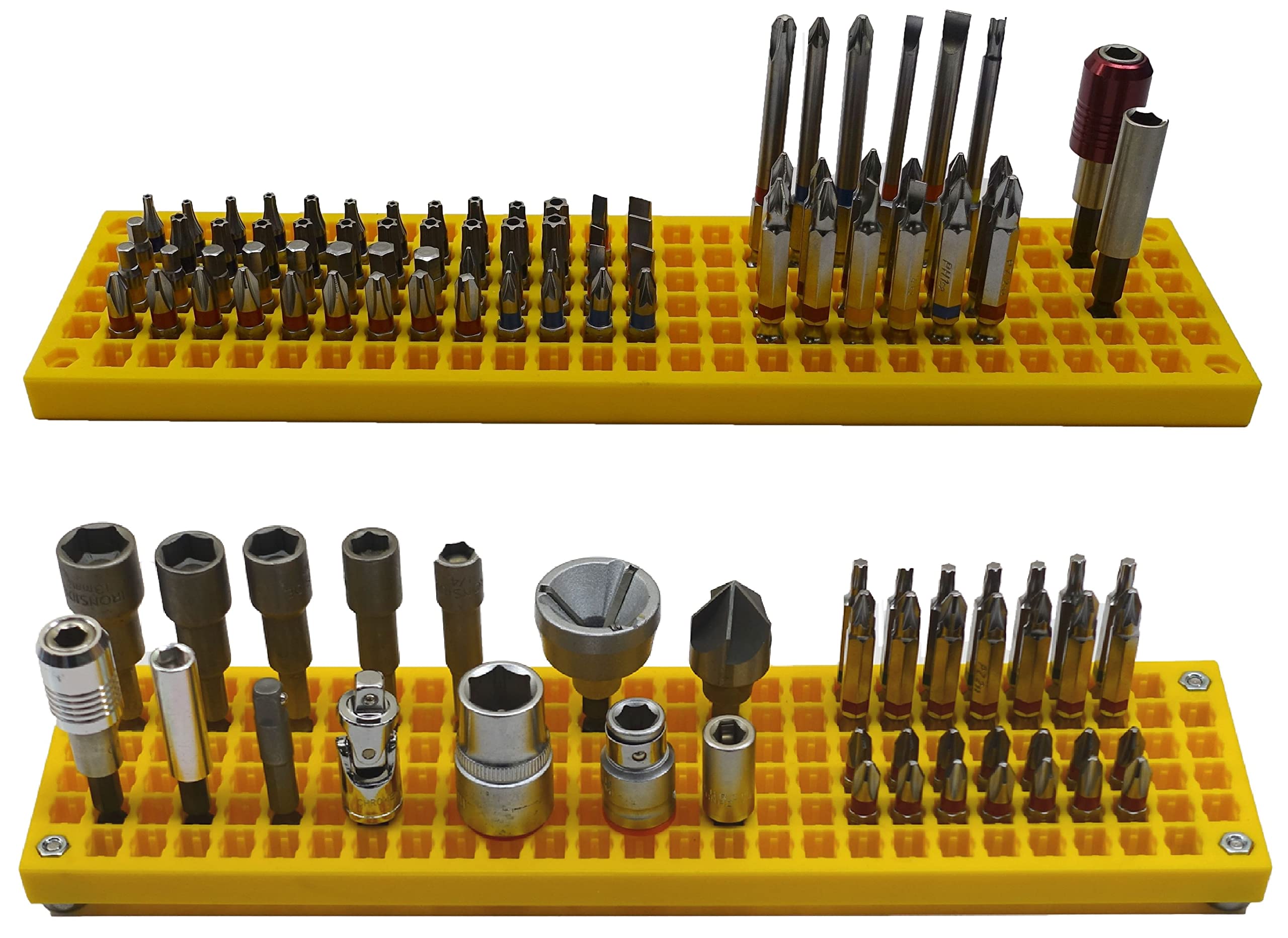 FREE ZONE Bit Organizer in yellow with 158-hole layout for organized bits and adapters