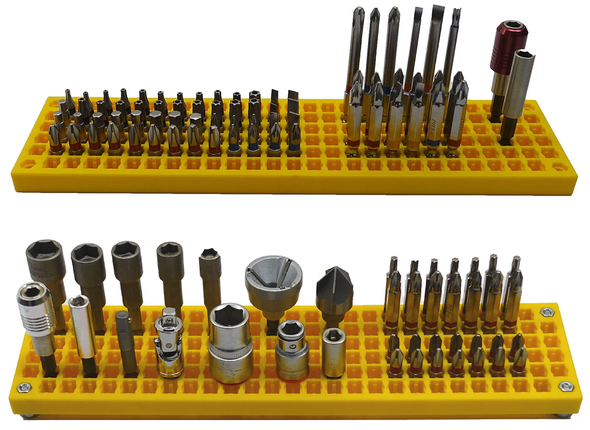 FREE ZONE Bit Organizer in yellow with 158-hole layout for organized bits and adapters